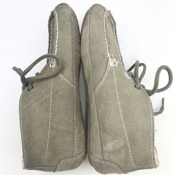 American Eagle Gray Suede Cream Shearling Soft Structure Lace up Moccasin Shoes - Picture 4 of 10